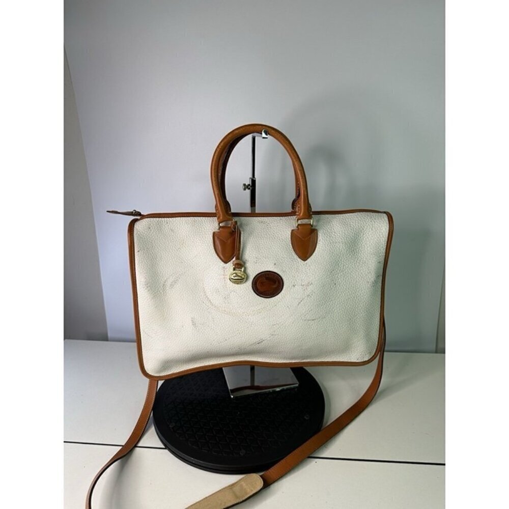 VTG & Bourke Briefcase Laptop Bag Pebbled ALL WEATHER Leather USA Made White